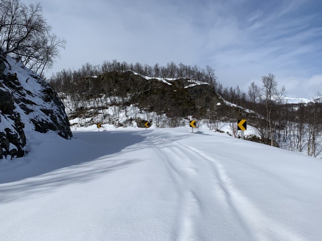 E6 road covered of fresh snow, Sørkjosen, Norway