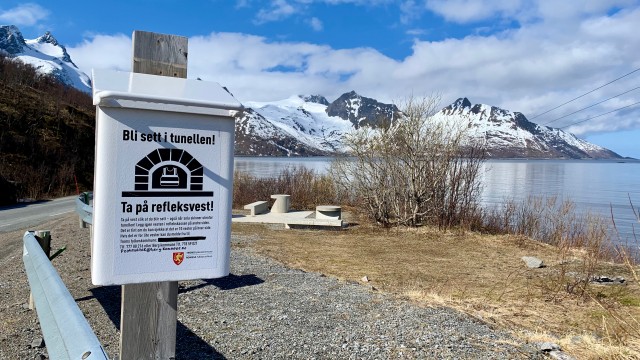 This box contains yellow jackets for safety inside the tunnel, Senja, Norway